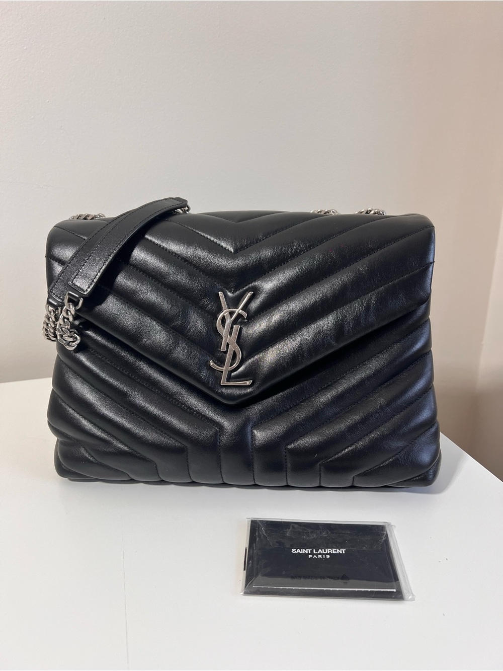 Saint Laurent Black LouLou Medium Shoulder Bag with YSL Logo